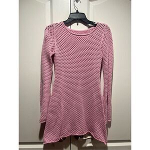 Womens Pink Crotchet Open-Knit Long Sleeve Mini Dress Small size S Beachwear